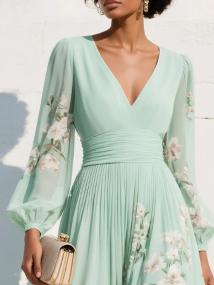Damen Blumen Midi-Kleid Odelia, elegantes Sommerkleid mit V-Ausschnitt, femininer Look für besondere Anlässe.