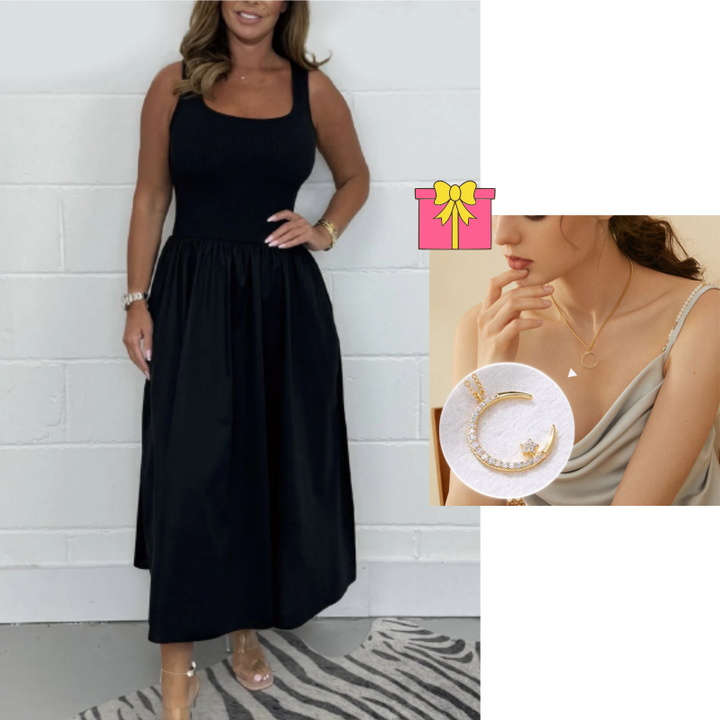 Damen A-Linien-Kleid mit quadratischem Ausschnitt. Ärmellos, stilvoll & bequem. Perfektes Sommerkleid.
