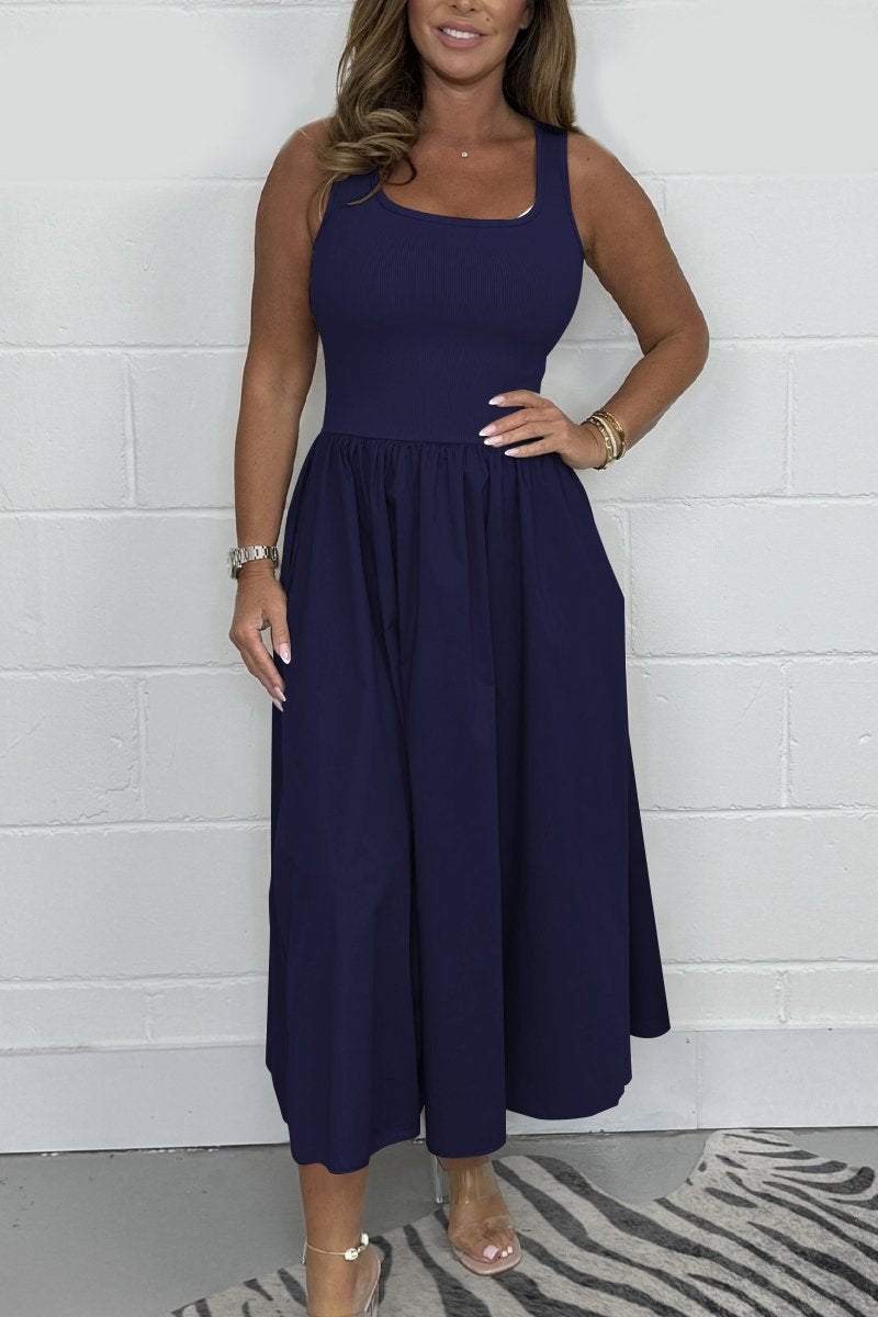Modisches Damen A-Linien-Kleid, ärmellos, quadratischer Ausschnitt. Ideal für Sommer und Freizeit.