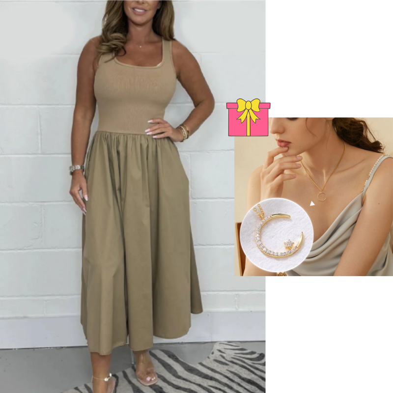 Dunkelblaues Sommer-Freizeitkleid für Damen: A-Linie, ärmellos, stilvoller quadratischer Ausschnitt.
