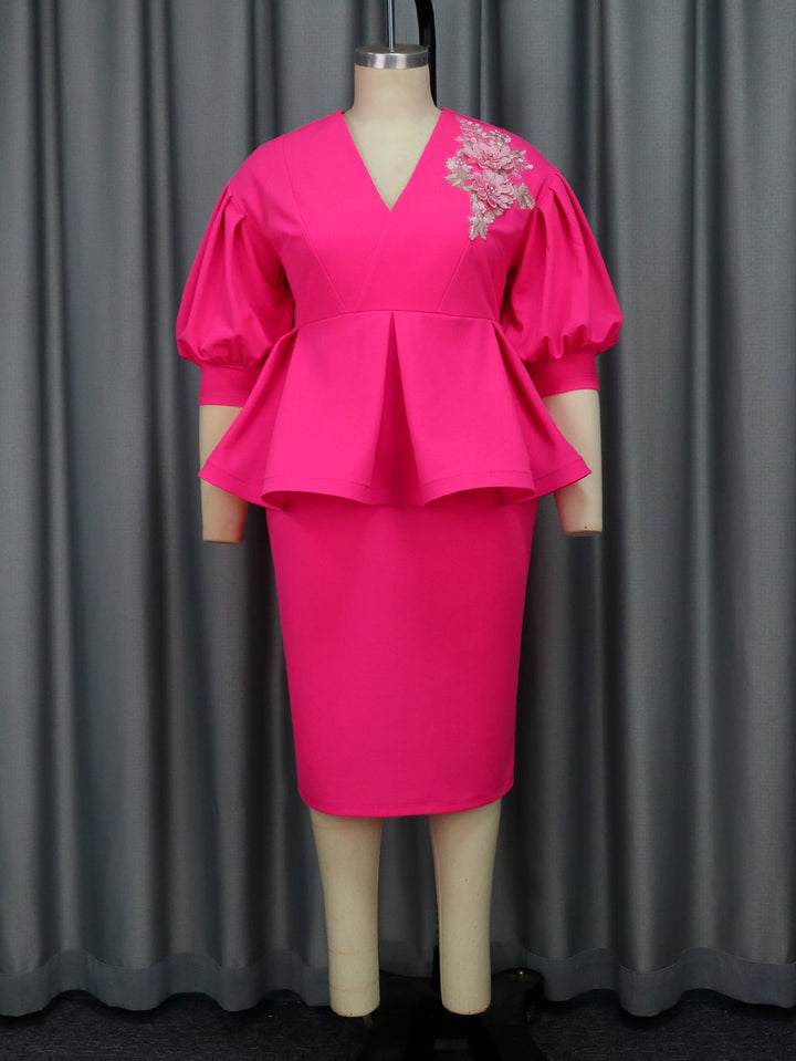 Trendiges Damen A-Linien Partykleid mit Puffärmeln und wunderschönem floralem Design, ein echter Blickfang.