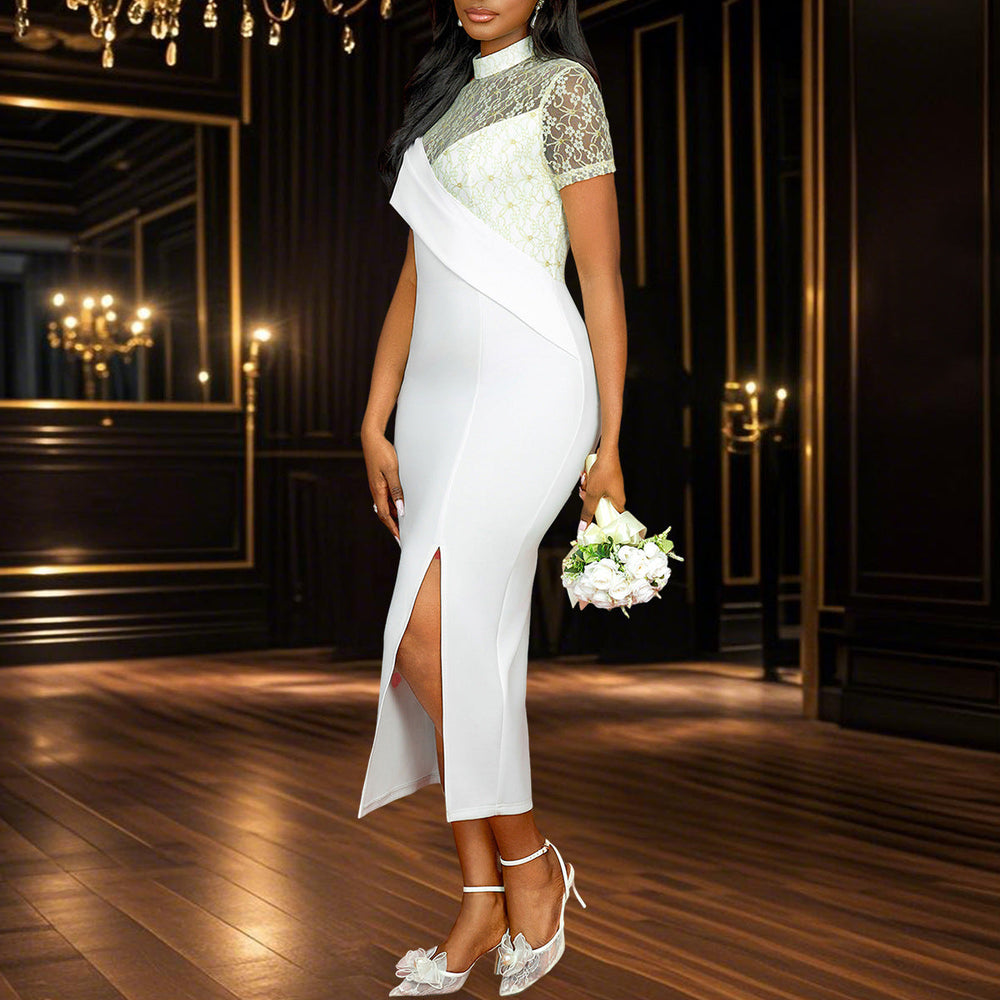Damen Partykleid mit Spitzendetails & asymmetrischem Maxisaum. Ideal für festliche Abende.
