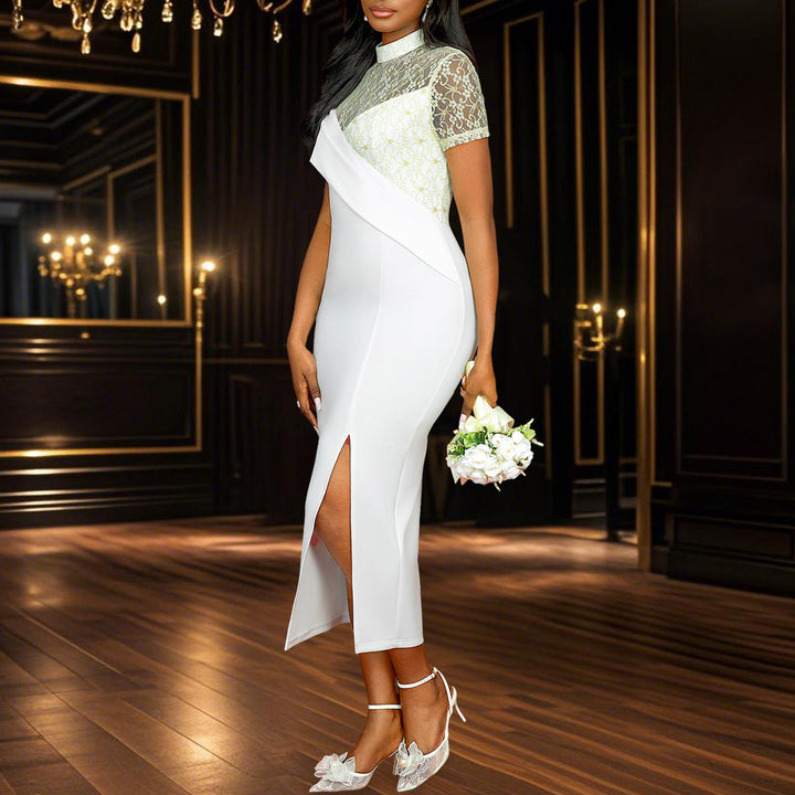 Damen Partykleid mit Spitzendetails & asymmetrischem Maxisaum. Ideal für festliche Abende.