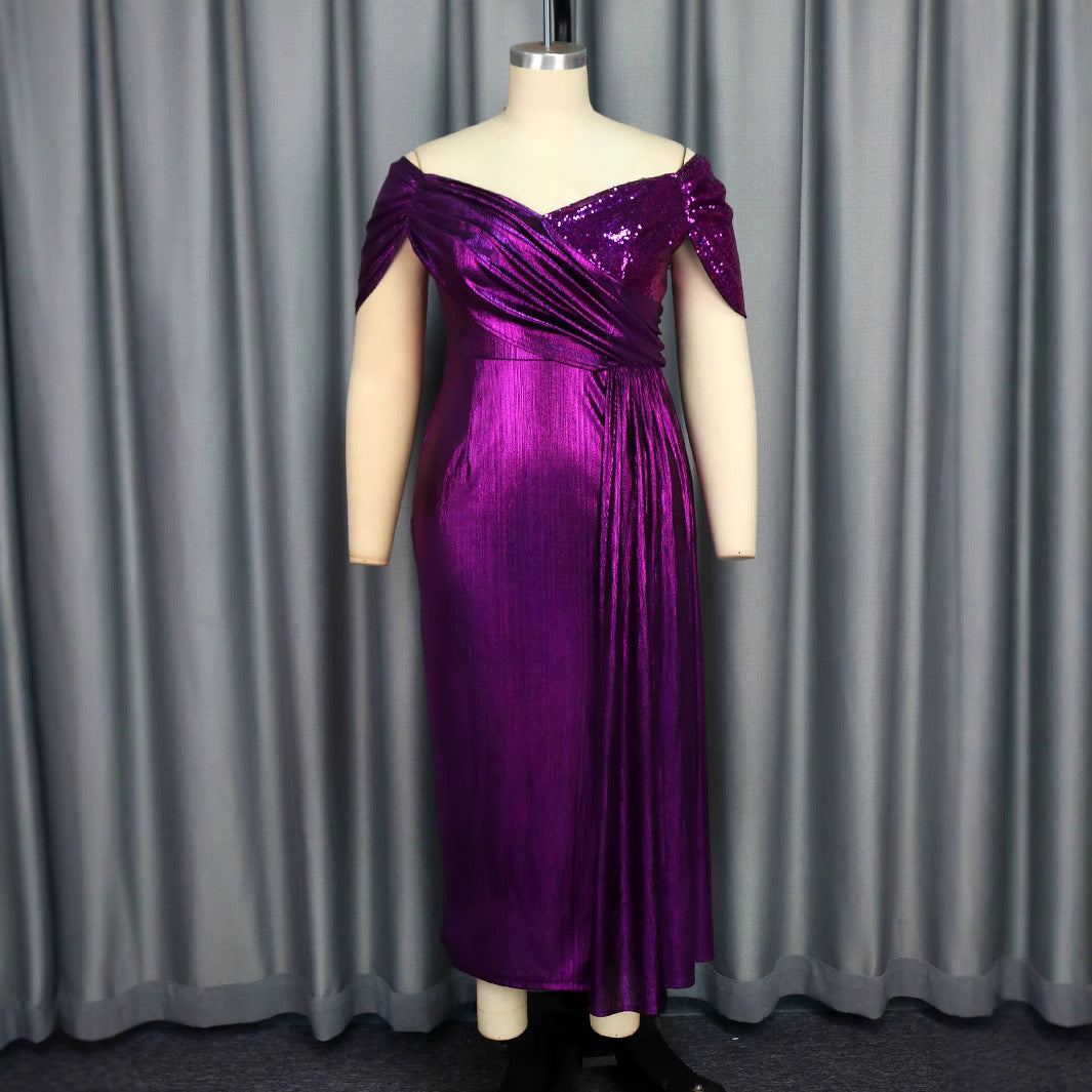 Glamouröses Damen-Abendkleid mit V-Ausschnitt, Wickeloptik und funkelnden Pailletten, langes Festkleid.