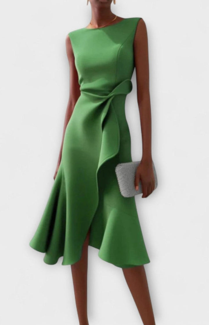 Feminines Midi-Faltenkleid Zoe für Damen, ärmellos & elegant tailliert, ideal für Abendmode.