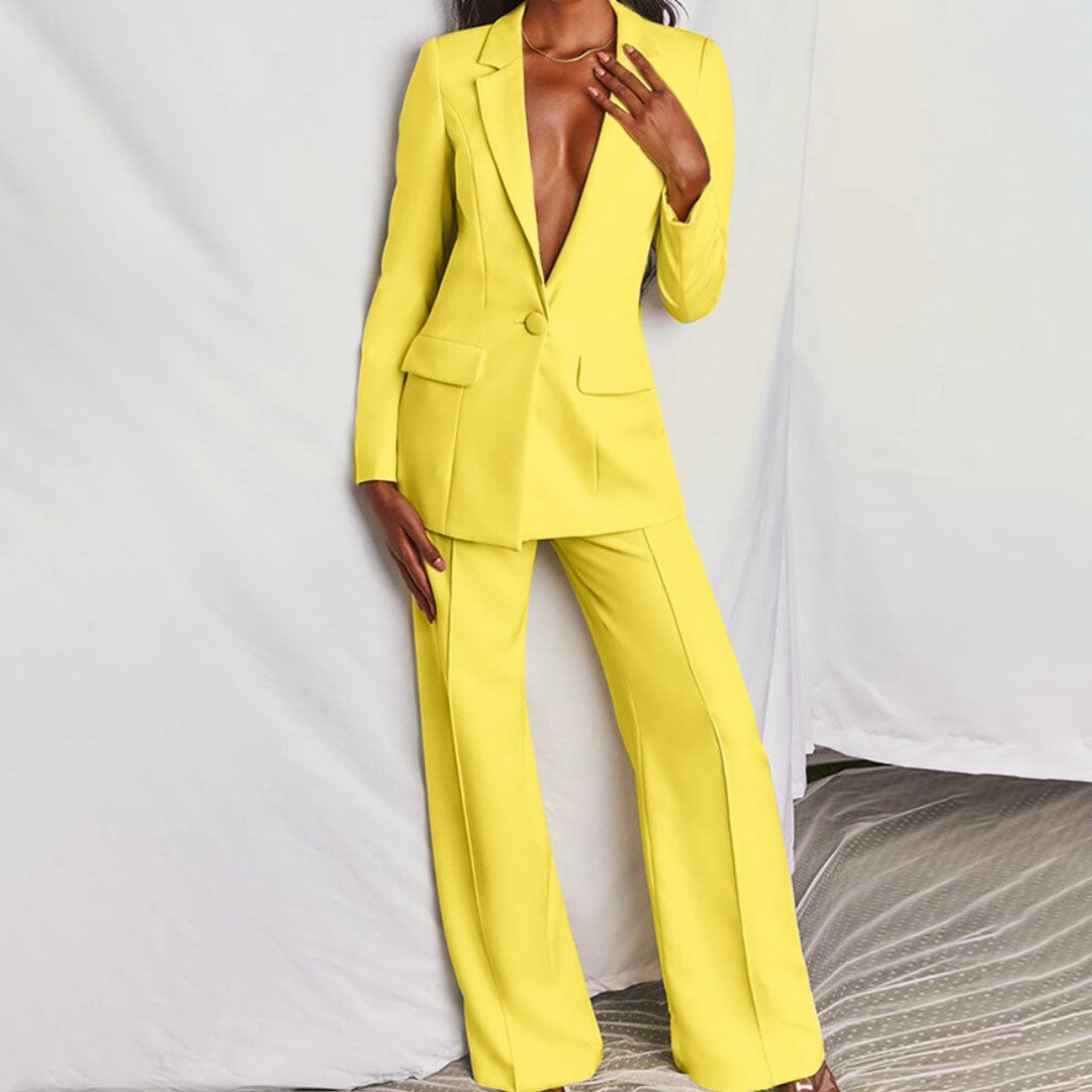 Modernes Damen Blazer Hose Set, stilvoll und chic, der ideale Zweiteiler für selbstbewusste Frauen, Business & Freizeit.
