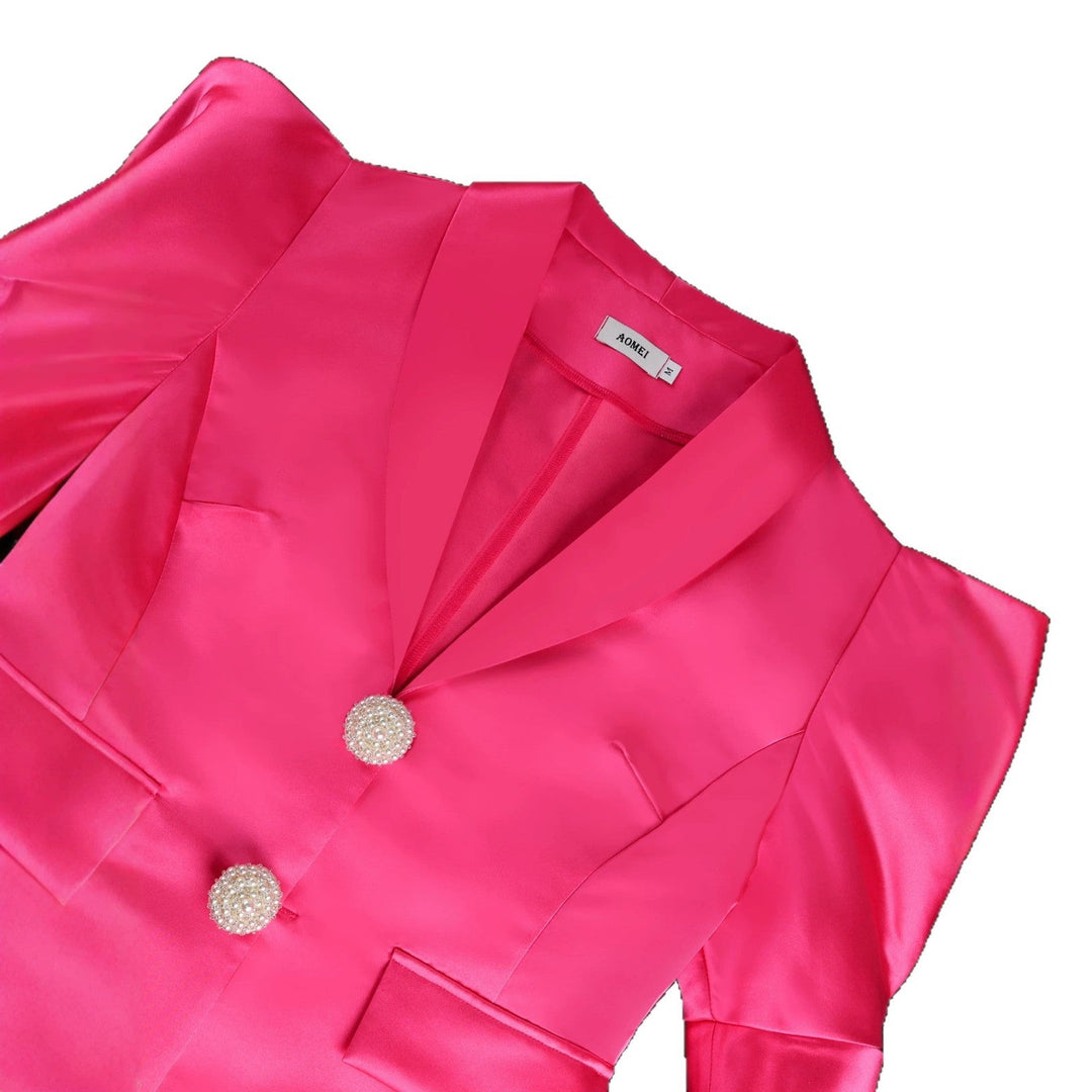 Vielseitiges Damen Blazer-Kleid mit eleganten Puffärmeln & Glitzerknöpfen. Perfekt für Festlichkeiten.