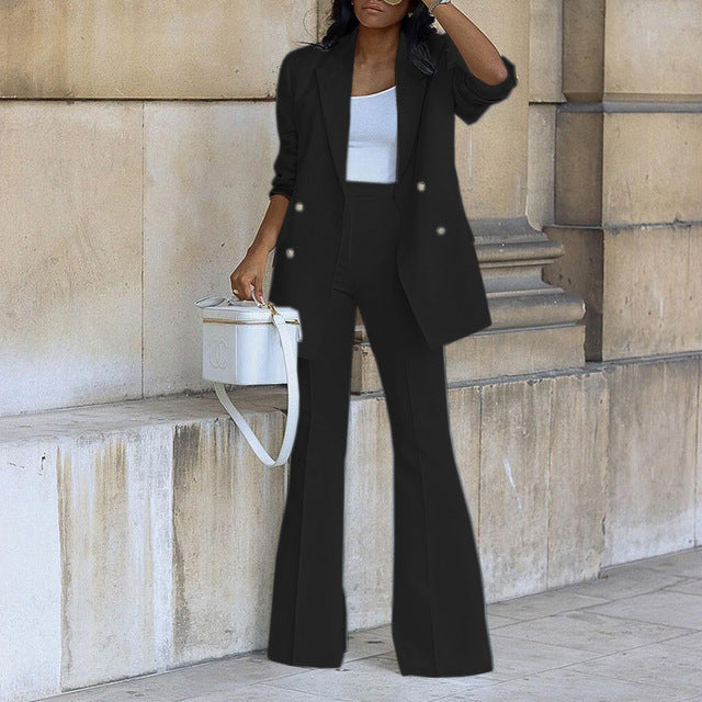Damen Herbst/Winter Blazer-Set: Eleganter Zweiteiler mit gekerbtem Blazer & Anzughose. Perfekt für stilvolle Outfits.