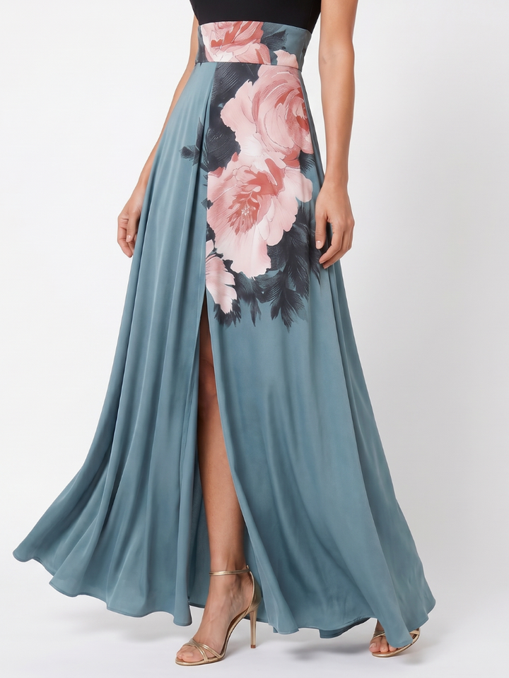 Festliches Damen Abendkleid im Maxilänge mit Blumenprint, ideal als Sommer- oder Partykleid.