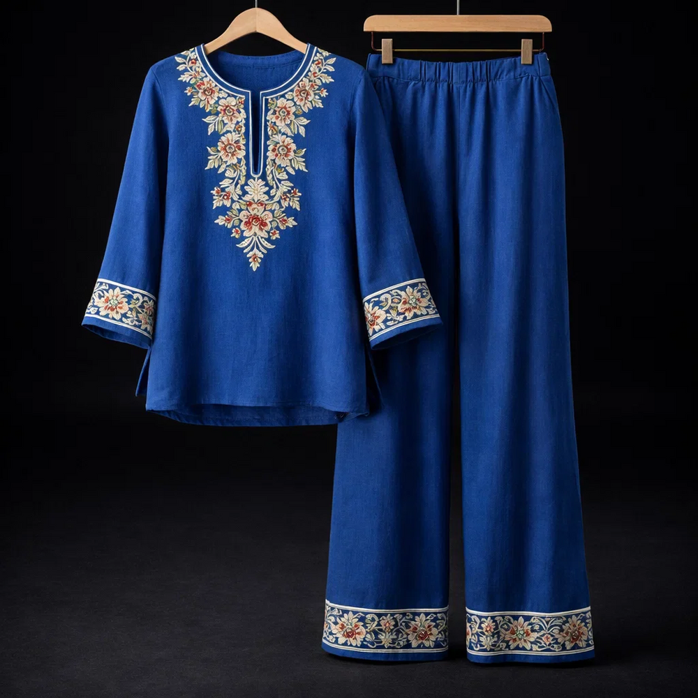 Damen Blumen Bluse des Zweiteilers. Lockere, elegante Passform mit zartem Blumenmuster, perfekt für Frühling/Sommer.