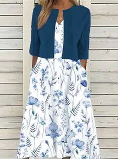 Modischer Damen Blumenmuster Zweiteiler Midikleid. Bequemes, zweiteiliges Set für lässige Eleganz im Alltag.