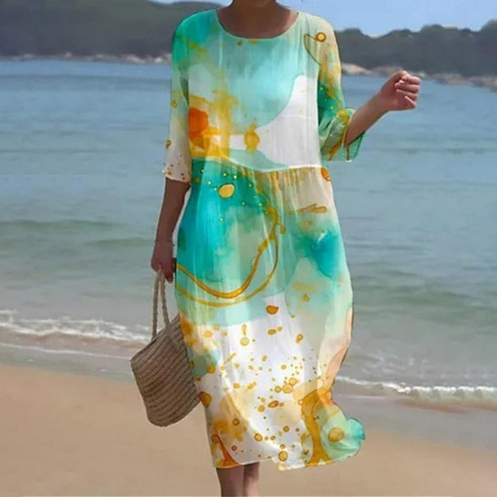 Elegantes Damen Blumenkleid Miranda für den Sommer, figurschmeichelnd in A-Linie, ideal für Frühling & Freizeit.