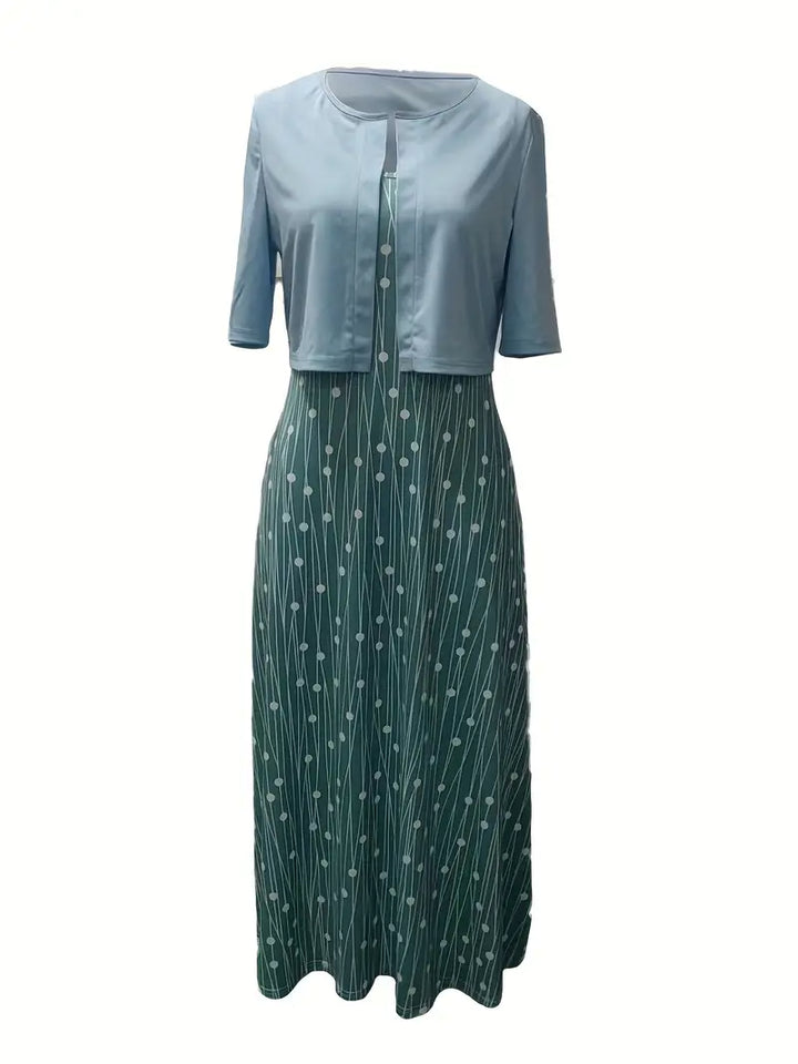 Schickes Sommerkleid Set für Frauen: Geblümtes Crop-Top und passendes Freizeitkleid.