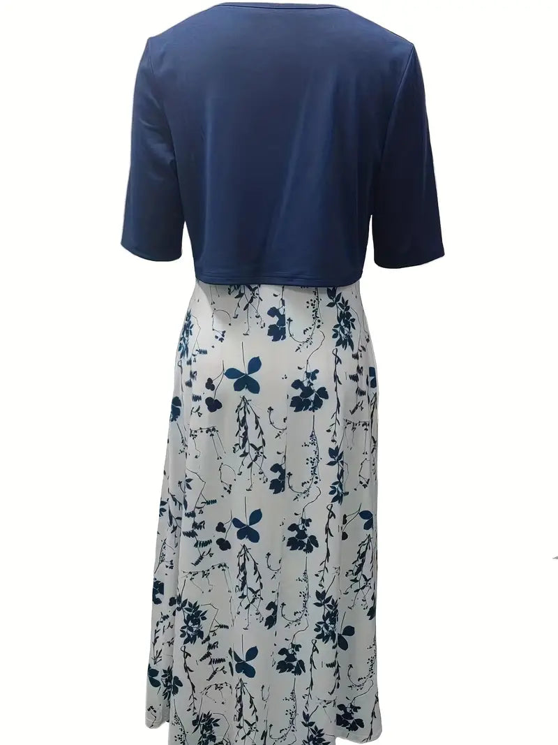 Frisches Damen Sommerkleid Set mit Blumenmuster, elegant und bequem für warme Tage.