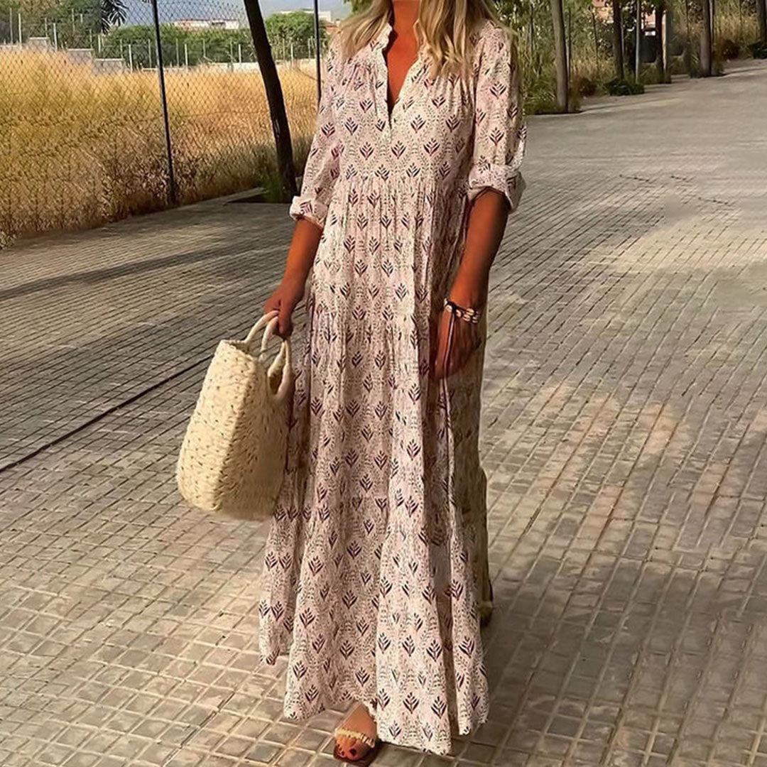 Fließendes Damen Maxikleid im Boho-Stil, ideal als elegantes Sommerkleid, Freizeitkleid oder schickes Strandkleid für Damen.
