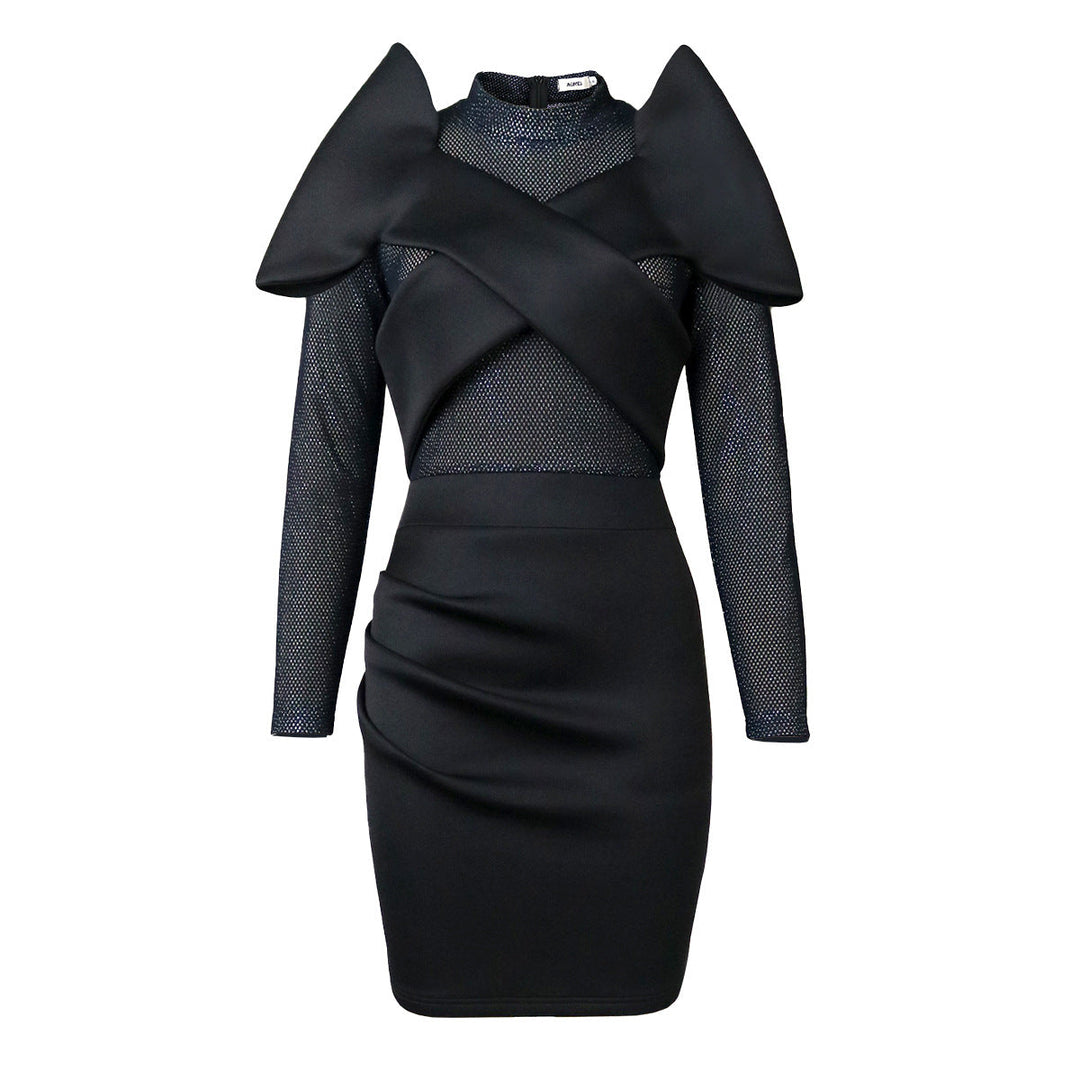 Stilvolles Langarm-Damenkleid mit exquisitem Rüschendesign, vielseitig als festliches Abend- oder Cocktailkleid.
