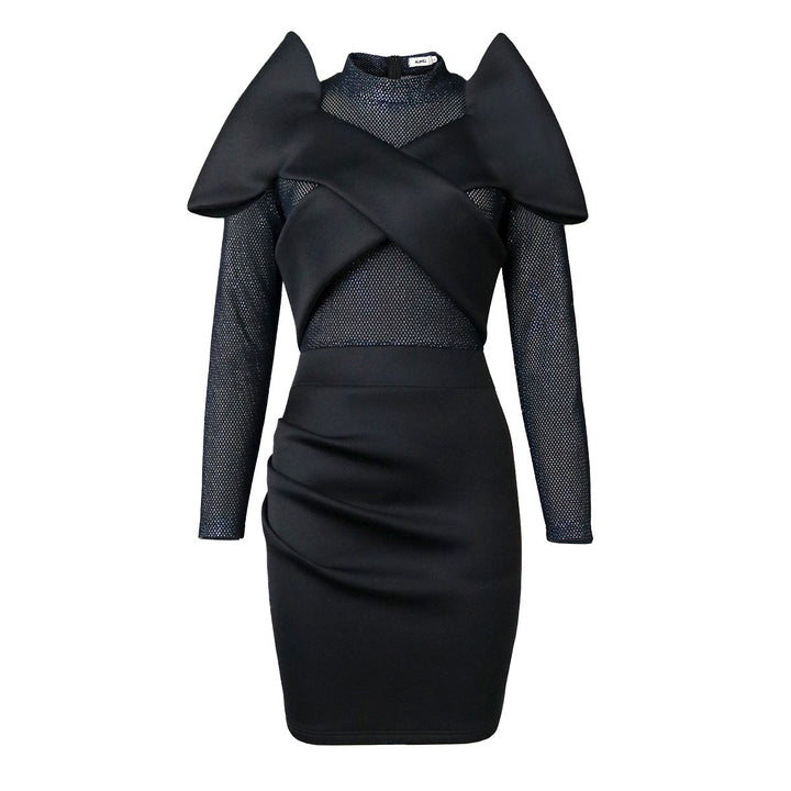 Stilvolles Langarm-Damenkleid mit exquisitem Rüschendesign, vielseitig als festliches Abend- oder Cocktailkleid.