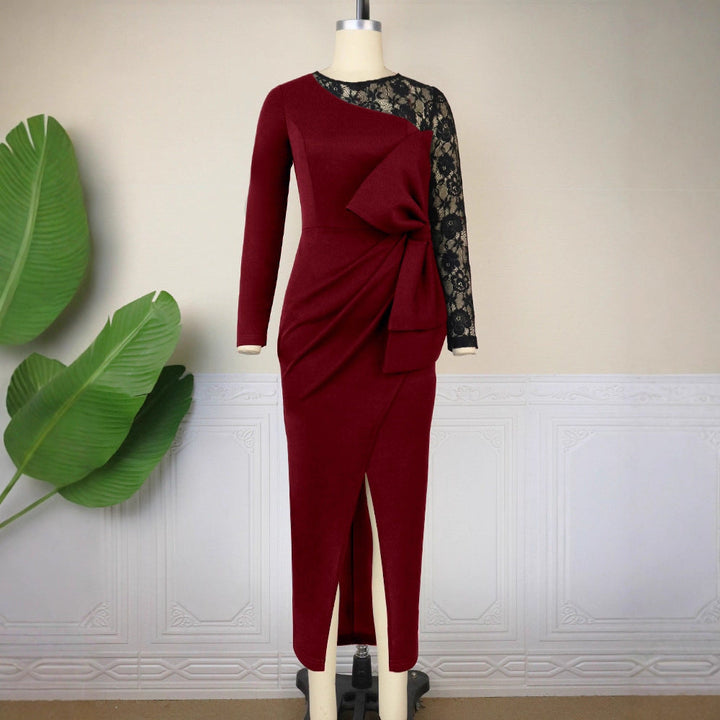 Modisches Cocktailkleid für Damen, elegant geschnitten mit transparenten Spitzenärmeln, perfekt für Partys und Feiern.