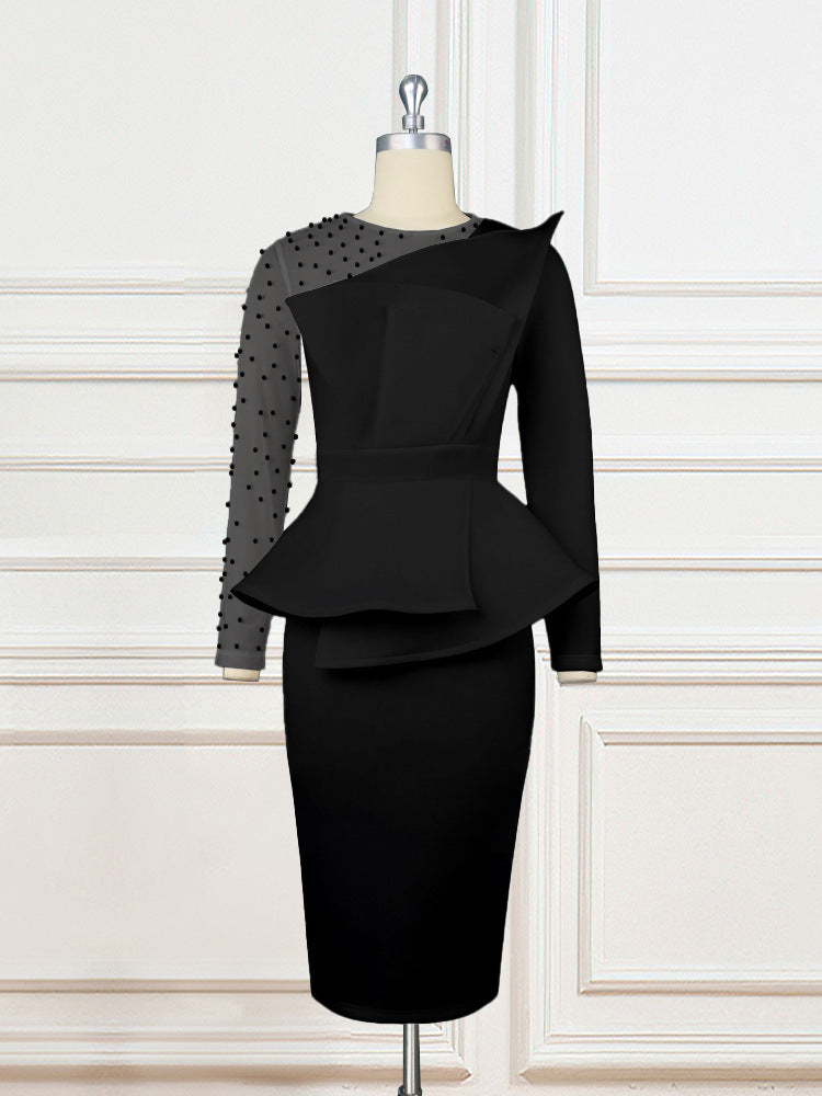 Vielseitiges Damenkleid mit Puffärmeln und Peplum, ideal für Büro, festliche Anlässe und Party.
