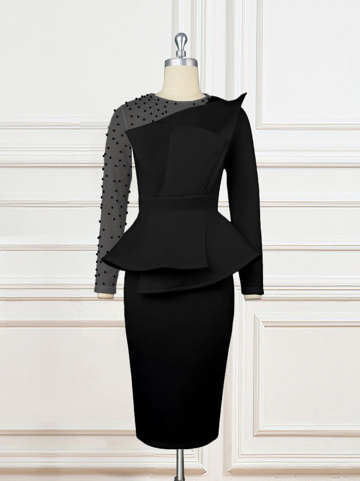 Vielseitiges Damenkleid mit Puffärmeln und Peplum, ideal für Büro, festliche Anlässe und Party.