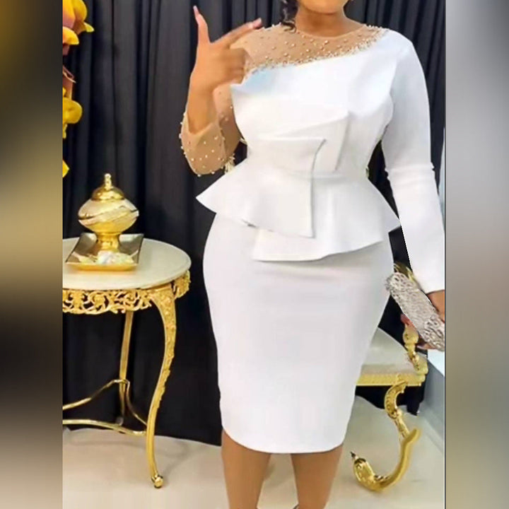 Festliches Partykleid für Damen, figurbetont mit Puffärmeln und stilvollem Peplum, perfekte Abendmode.