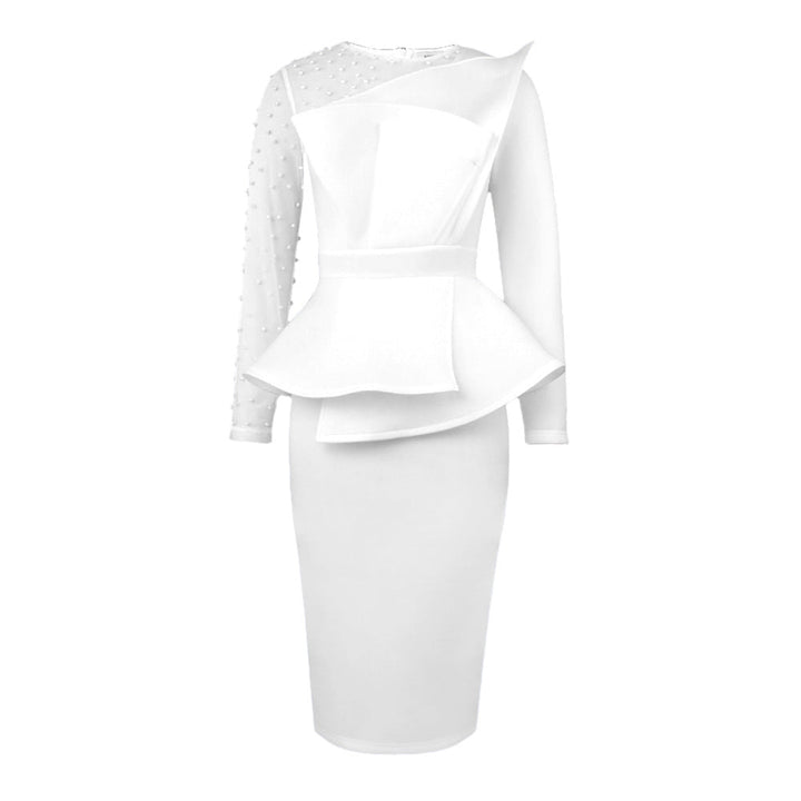 Edles Damenkleid mit Puffärmeln und Peplum, perfekt als Abendkleid oder elegantes Cocktailkleid.