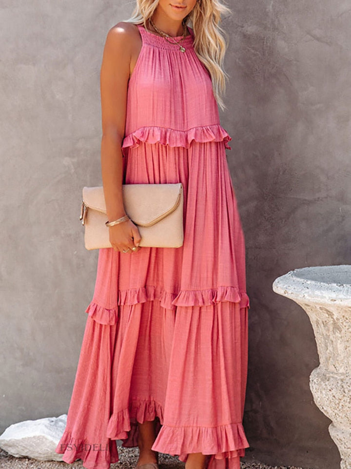 Vielseitiges Damen Frühlings-Midi-Kleid. Elegant genug für Tagesanlässe, bequem für Reise & Freizeit. Knitterarm.