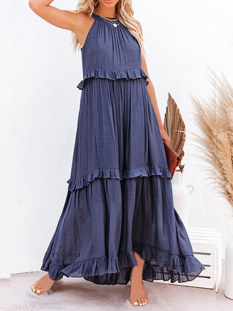 Luftiges, knitterarmes Damen Midi Frühlingskleid. Blickdichtes, vielseitiges Sommerkleid, ideal für Reise & Urlaub.