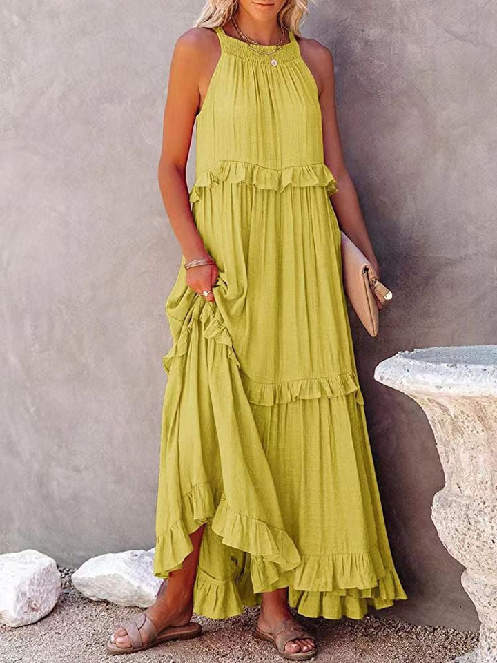 Vielseitiges Damen Frühlings-Midi-Kleid für Freizeit, Urlaub & Reise. Knitterarm, blickdicht & sehr bequem.