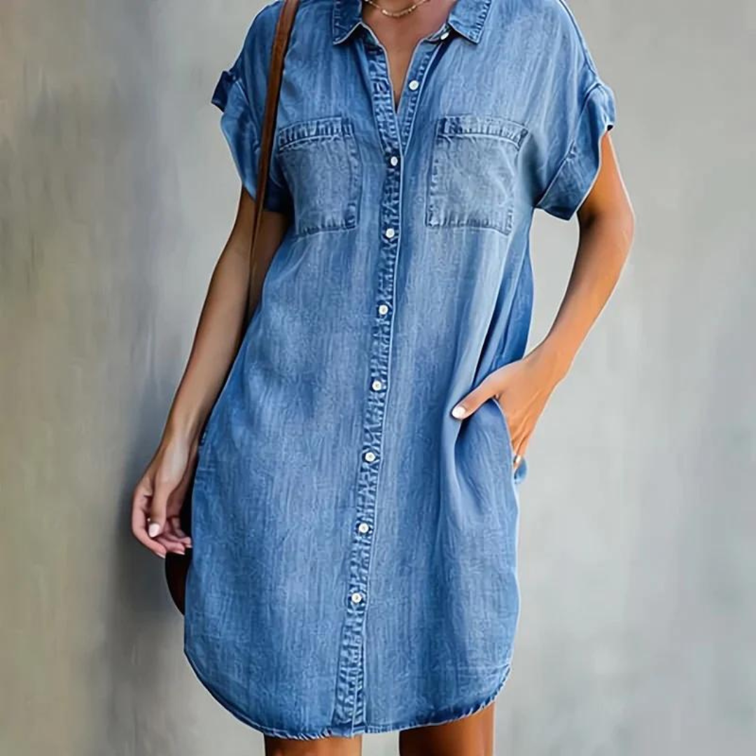 Elegantes Damen Freizeitkleid, bequem und modisch, perfekt als Sommer- und Herbstkleid für den Alltag.