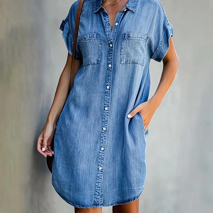 Elegantes Damen Freizeitkleid, bequem und modisch, perfekt als Sommer- und Herbstkleid für den Alltag.