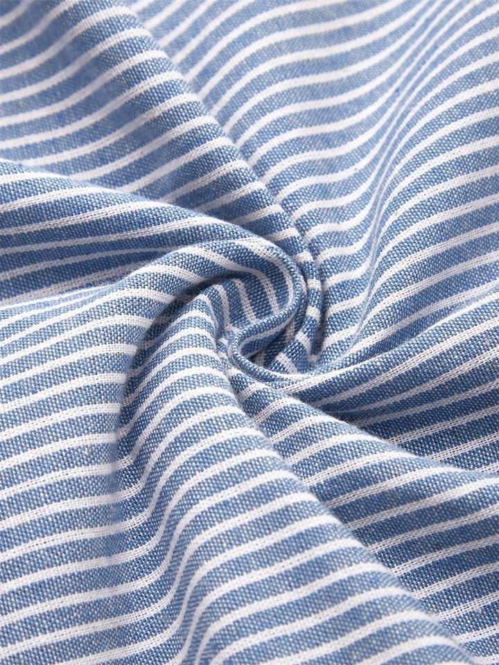 Gestreiftes Damen Midikleid mit 3/4 Ärmeln, ein elegantes Sommerkleid und komfortables Freizeitkleid in Blau, Grau oder Beige.