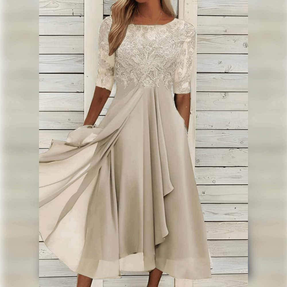 Modisches Frauenkleid für Herbst & Frühling. Komfortables & stilvolles knielanges Damenkleid mit halblangen Ärmeln.