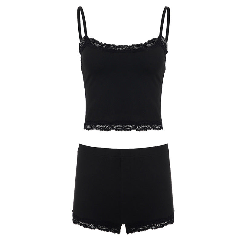 Komfortables, luxuriöses Damen Nachtwäsche-Set aus Baumwollmix mit eleganter Spitze, feminin.