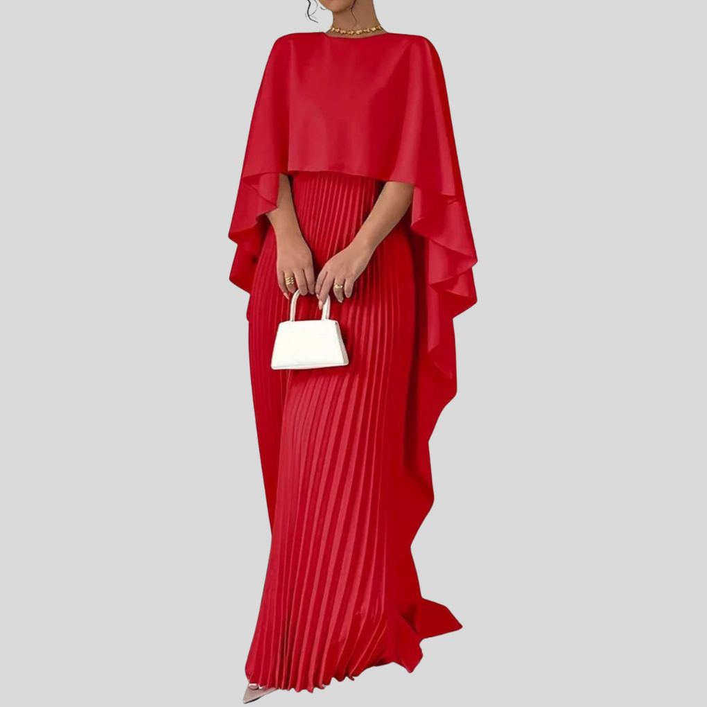 Ganzkörperansicht: Elegantes Damen Maxikleid Amelie, festlich, lang, mit Rundhals und Fledermausärmeln.