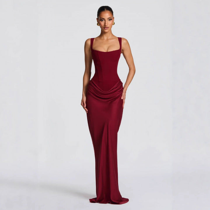 Elegantes Damenkleid mit kunstvollen Drapierungen, ideal als Maxikleid, Abendkleid oder Cocktailkleid.