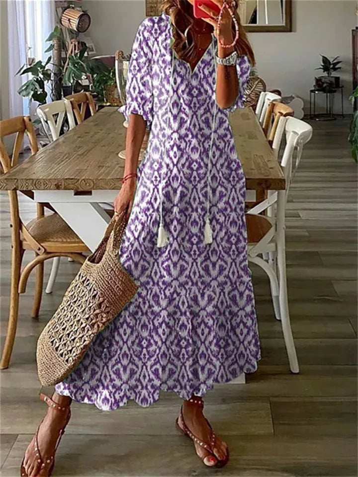 Bequemes Damen Maxi-Sommerkleid, ideal als Urlaubskleid, Strandkleid oder elegantes Freizeitkleid.