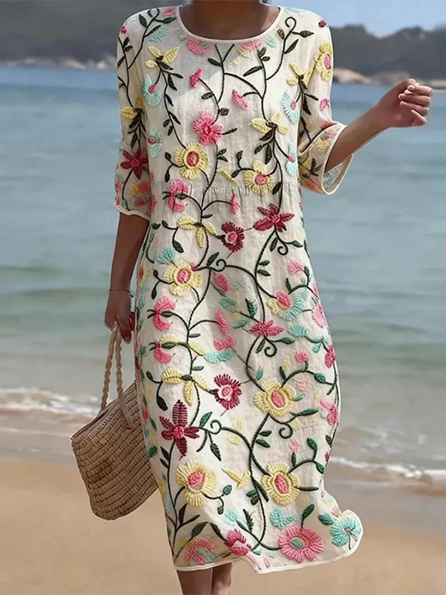 Elegantes Damen Maxikleid mit bezauberndem Blumenmuster, perfekt als Sommerkleid für Freizeit und besondere Anlässe.