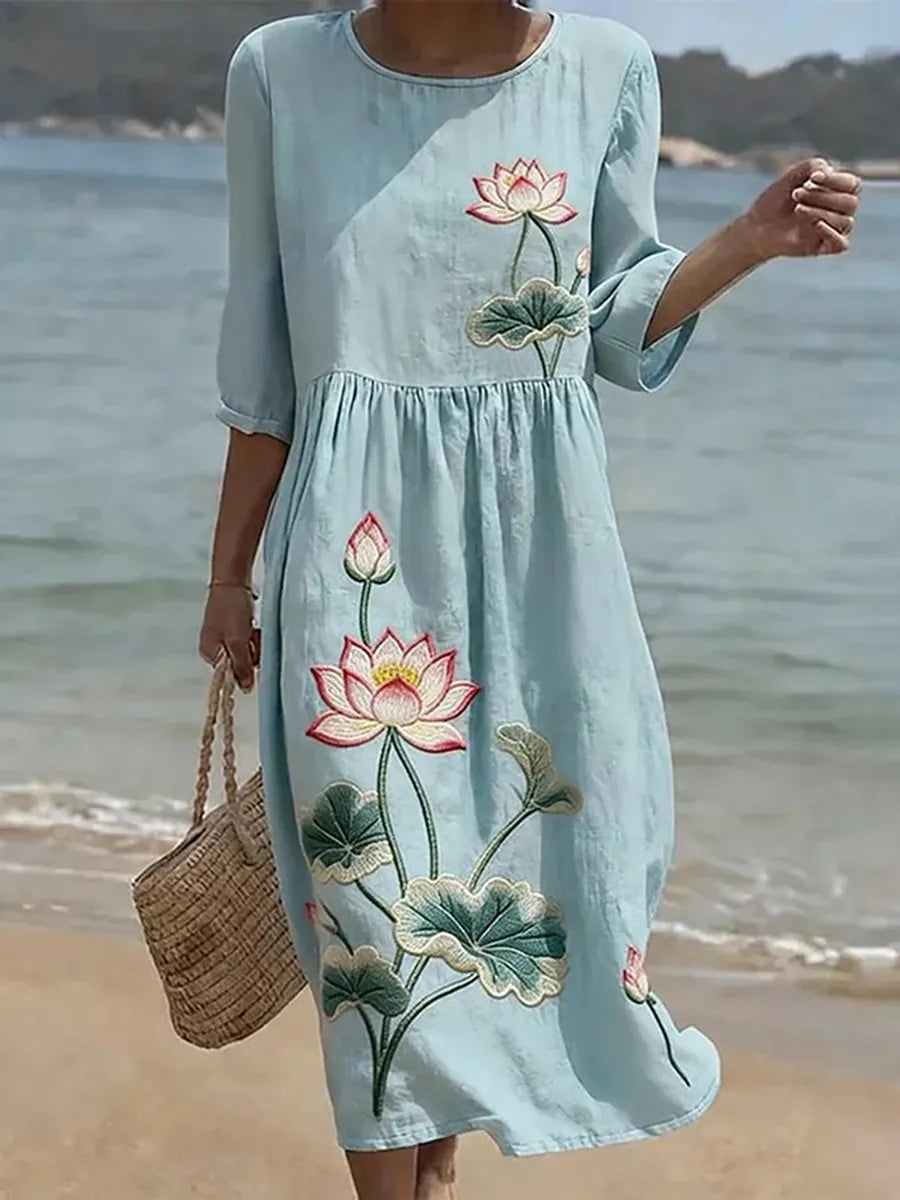 Elegantes Damen Maxikleid mit Blumenmuster, ideal für Sommer, Freizeit & festliche Anlässe. Vielseitiges langes Kleid.