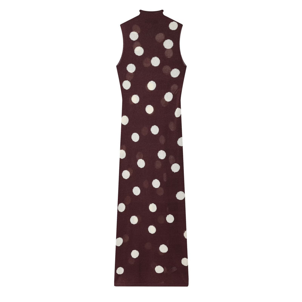 Figurbetontes Langarm Maxikleid für Damen mit stilvollem Punktmuster, ideal als Frühlings- oder Sommerkleid.
