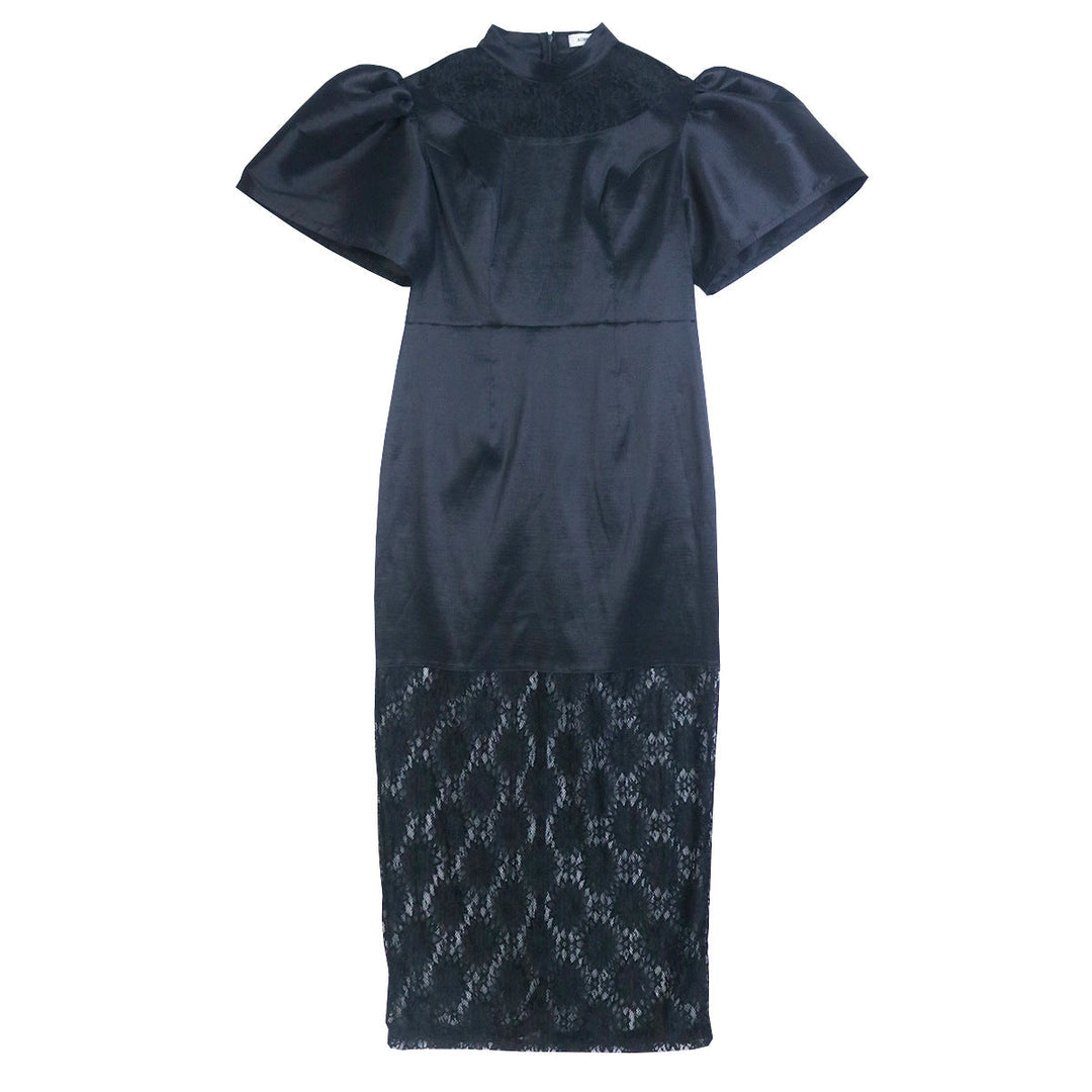 Traumhaftes Damen Maxikleid mit Spitze und Puffärmeln, elegant für Hochzeiten oder Abendveranstaltungen.
