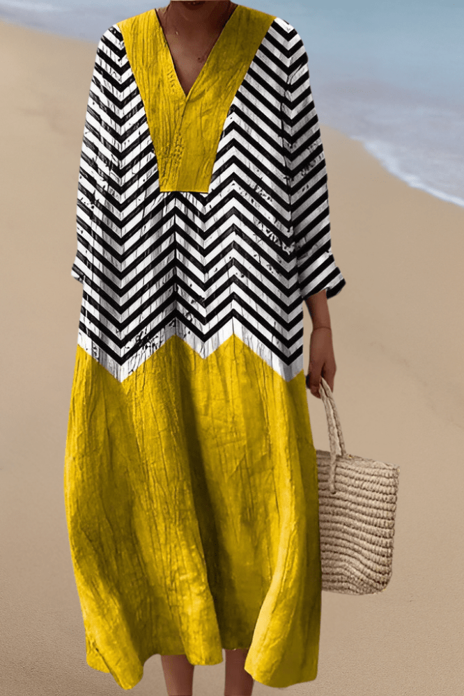 Vielseitiges Damenkleid Melody mit modernem Zickzack-Design. Bequemes Freizeit- oder Abendkleid.