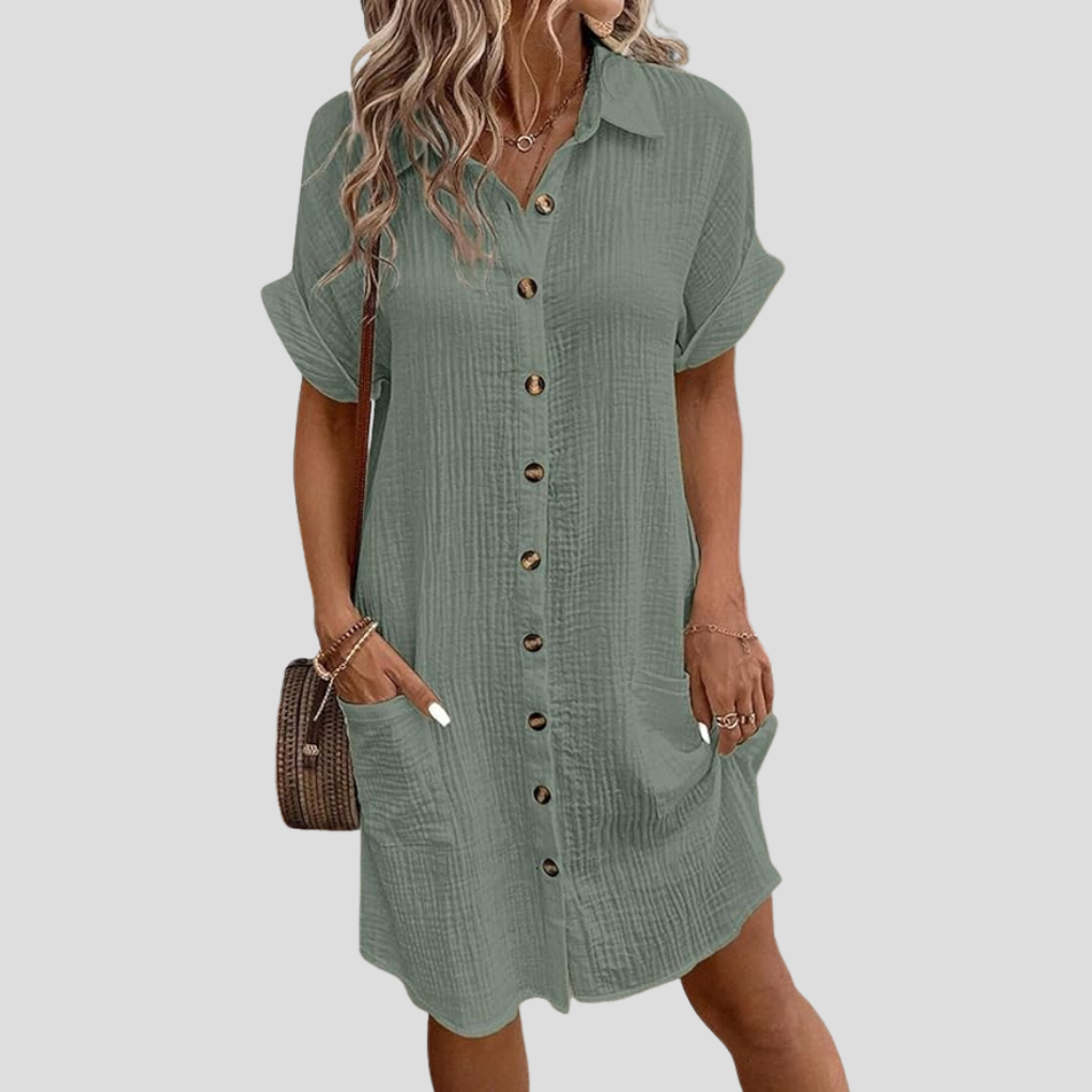 Damen Midi-Hemdblusenkleid in elegantem Schnitt, mit praktischer Knopfleiste, ideal für Business und Alltag.