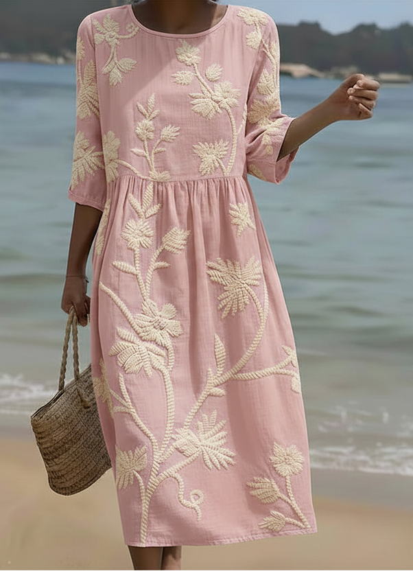 Elegantes Damen Midi-Kleid mit Blumenmuster, ideal als Sommer- oder Frühlingskleid. Vielseitig und bequem.