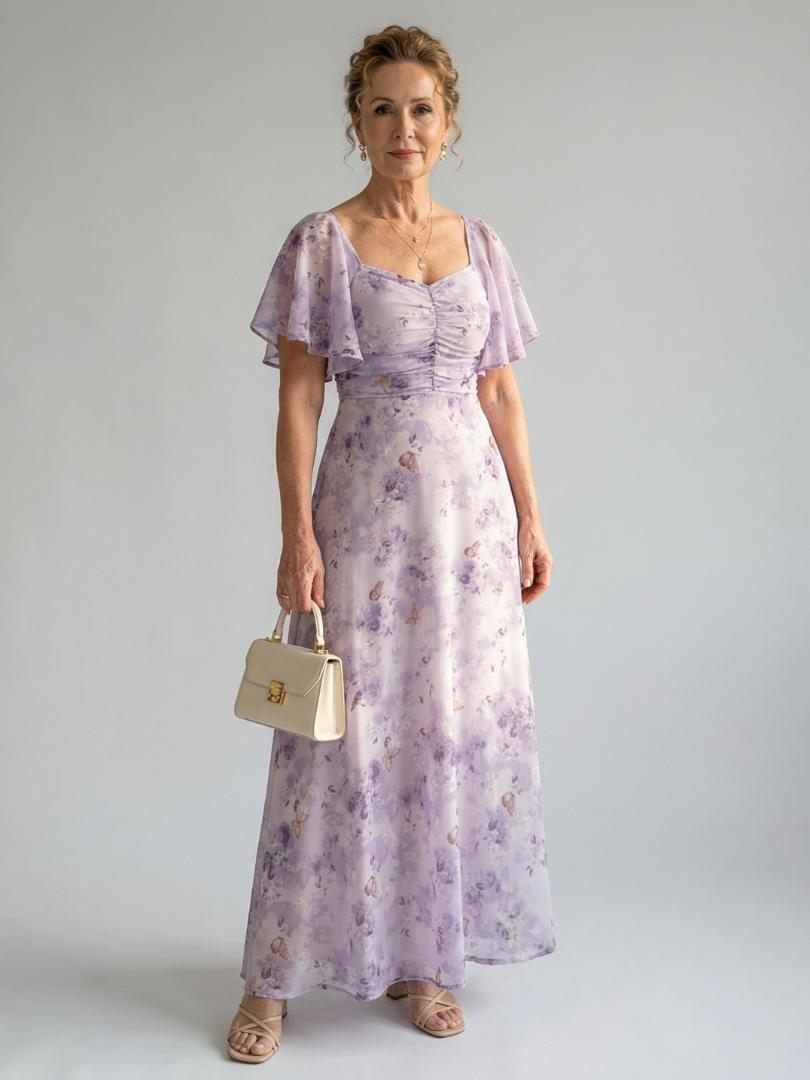 Elegantes Damen Midi-Kleid mit Flatterärmeln. Perfektes Frühlings- und Sommerkleid, bequem und modisch.
