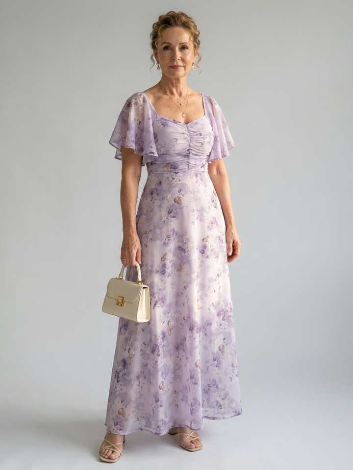 Elegantes Damen Midi-Kleid mit Flatterärmeln. Perfektes Frühlings- und Sommerkleid, bequem und modisch.