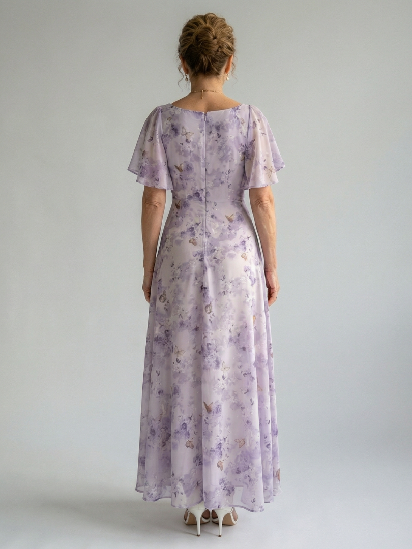 Vielseitiges Damen Midi-Kleid mit Flatterärmeln. Elegant und bequem für jeden Anlass, auch als schönes Sommerkleid.
