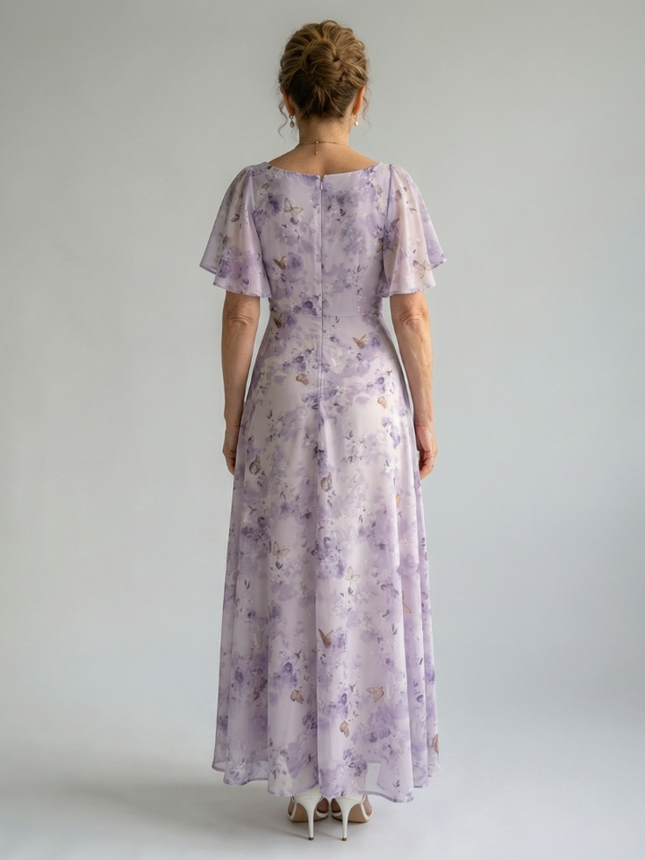 Vielseitiges Damen Midi-Kleid mit Flatterärmeln. Elegant und bequem für jeden Anlass, auch als schönes Sommerkleid.
