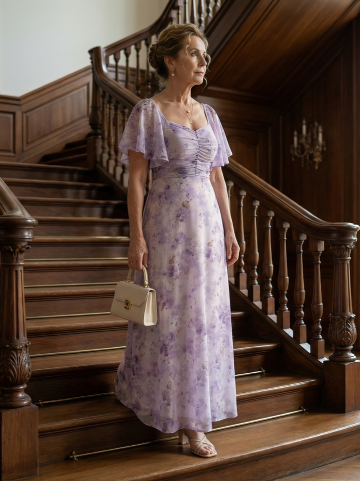 Stilvolles Damen Midi-Kleid mit weichen Flatterärmeln. Eleganter Komfort für Frühling & Sommer, ideal als Freizeitkleid.