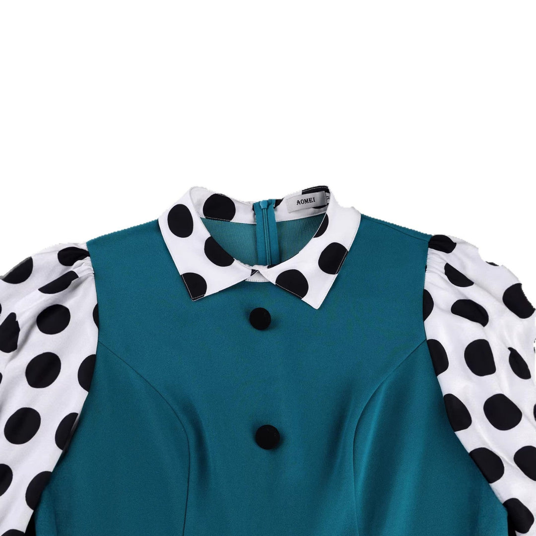 Komfortables und elegantes Langarm Midi-Kleid für Damen, mit Polka-Dots, figurbetonter Schnitt, vielseitig für Events.